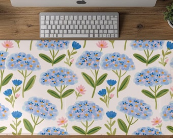 Hydrangea Desk Mat, Blue Floral Desk Mat, Cute Gaming Mousepad, Botanical Mousepad, Flower Deskmat, Cottagecore Deskmat, Girly Desk Decor