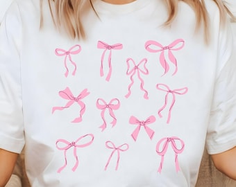 Pink Bow Doodle Collage, Preppy Doodle Collage, Pink Ribbon SVG, Coquette Shirt Design, Cute Bow Sublimation, Cricut File, Silhouette Design