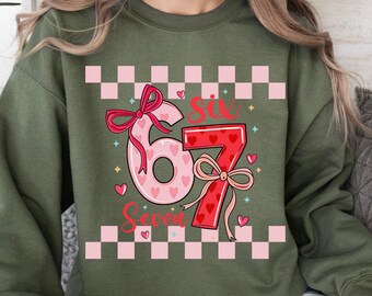 Fiocco a scacchi Six Seven Coquette PNG, Umorismo di tendenza sui social media, Design per maglietta rossa e rosa preppy 6 7, Download digitale 6 7, Clipart femminile 6 7