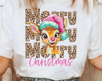 Leopard Merry Christmas PNG, Reindeer Brushstroke Xmas, Pastel Christmas Girly PNG, Coquette PNG, Preppy Christmas Png, Trendy Pink Xmas