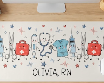 Cute Personalized Doctor Nurse Desk Mat, Gift for New Dr, Medical Desk Decor, Doctor Mousepad, Nurse Mousepad, LPN Graduation Gift