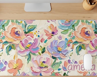 Watercolor Peony Personalized Desk Mat, Floral Desk Pad, Botanical Mouse Pad, Floral Deskmat, Flower Mouse Pad, Flower Desk Accessories