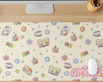 Personalized Book Lover Desk Mat, Kawaii Desk Mat 3 Feet, Book Mousepad, Cute Office Desk Accessories, Girly Mouse Pad, Cottagecore Desk mat