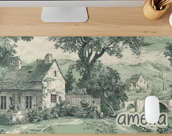 Vintage Green Toile Desk Mat, Countryside Desk Pad, French Countryside Decor, Botanical Mousepad, Cottagecore Desk Mat, Personalized Deskmat