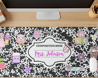Personalized Teacher Desk Mat, Composition Notebook Mousepad, Teacher Appreciation Gifts, End of Year Teacher Gift, Custom Teacher Mousepad