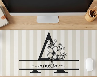 Monogram Desk Mat, Personalized Name Desk Mat, Striped Desk Mat, Namesake Gifts, Custom Deskpad, Monogrammed Mouse Pad, XL Desk Mat Cute