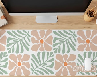Personalized Neutral Boho Floral Desk Mat, Boho Mouse Pad, Floral Deskmat, Flower Deskmat, Cute Deskmat, Botanical Desk Mat, Girly Desk Mat