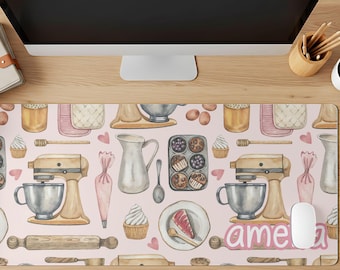 Personalized Cute Baking Desk Mat, Baker Themed Gifts, Baking Essentials Deskpad, Cake Baker Gift, Pastry Chef Gift, Baking Lover Gift,