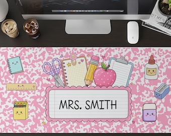 Cute Personalized Teacher Desk Mat, Composition Notebook Mousepad, Cute Teacher Desk Accessories, Classroom Desk Decor, Teacher Mousepad