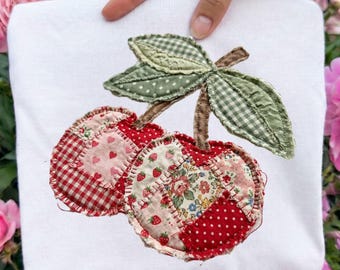 Faux Patchwork Cherries PNG SVG, Faux Quilted PNG, Cherry Clipart, Summer Png, Vintage Fabric Cherry Digital Download, Sublimation Design