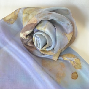 Autumn Mist, hand dyed silk scarf, blue silk scarf, eco printed silk scarf, birthday gift for her, woman&#39;s accessory