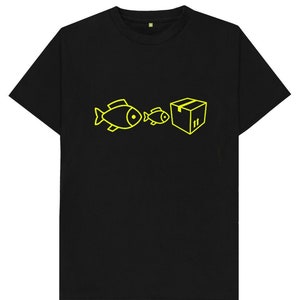 Peixe grande pequeno peixe caixa de papelão engraçado piada humor masculino feminino crianças t camisa