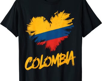 Colombia Love Heart Country Flag Heart Graphic Mens Womens Kids T Shirt