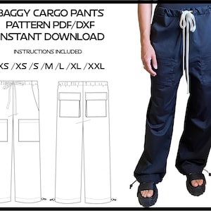 Baggy Cargo Parachute Pant Pattern, Oversized Streetwear Y2k Style, Instant PDF Download, dxf available, sizes XXS - XXL