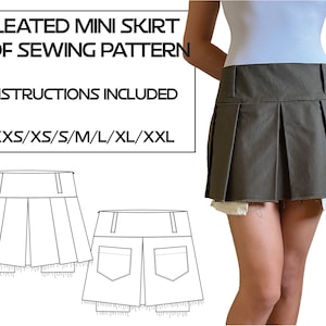 Pleated Mini Skirt Pattern, Miu Miu style, Instant PDF Download, dxf available, Sizes XXS - XXL