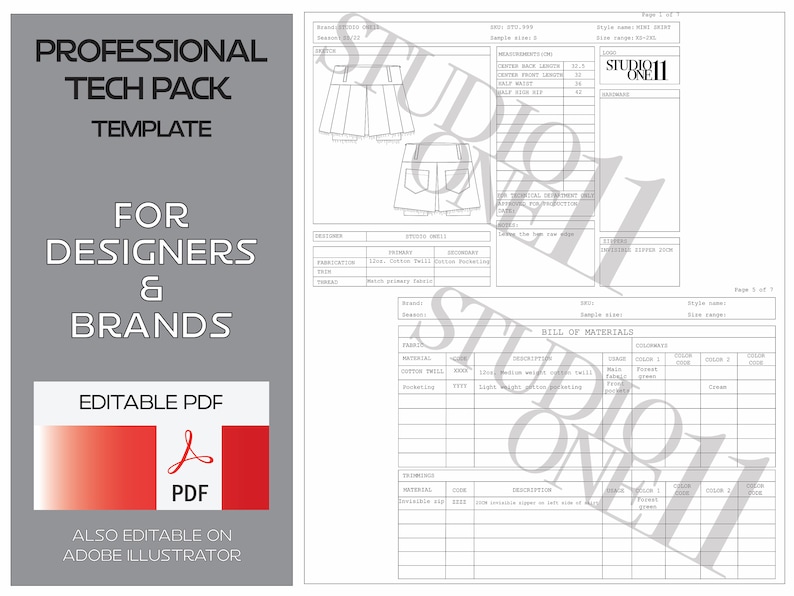 Fashion Tech Pack Template - 7 Pages of Professional Technical Package ...