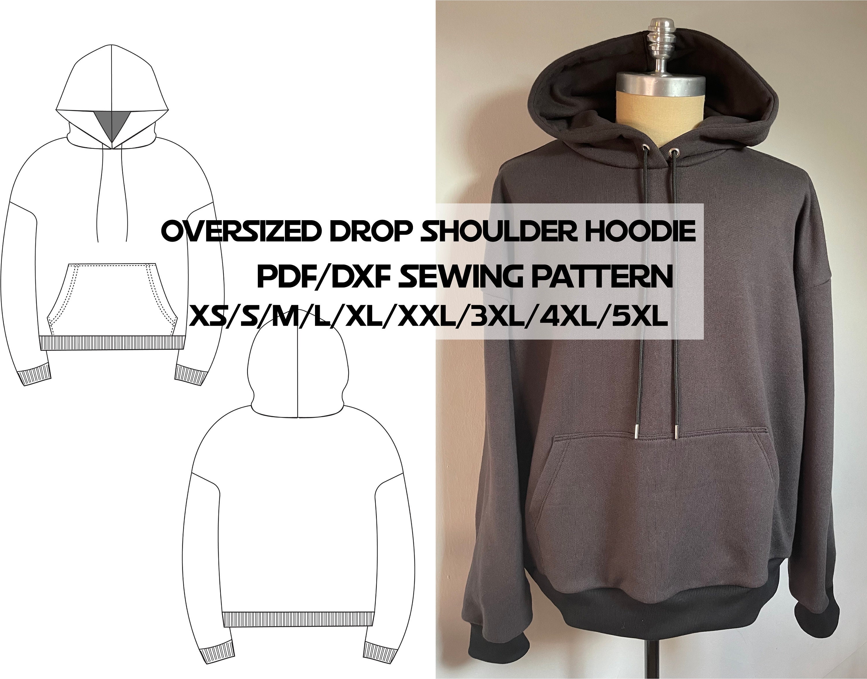 Vetements Style Oversized Drop Shoulder Hoodie Sewing Pattern - Etsy