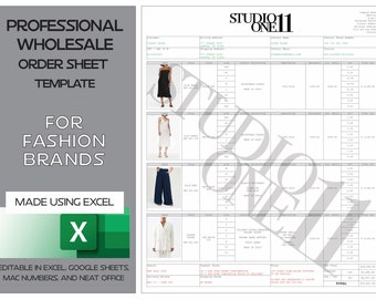 Wholesale Order Sheet Form, Directly editable on Excel, Instant Download .XLXS, Fashion Clothing Brand