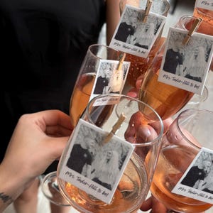 12 Polaroid Personalised Edible Celebration Cocktail Toppers | Pre cut. Your image, your wording | Pegs included | Hen Party | Birthday