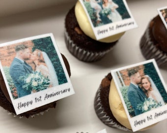 12 x Edible polaroid cupcake toppers | Wafer Paper | Wafer Card | Icing sheet. Sheet size - A4. Polaroid style 1 - Square image