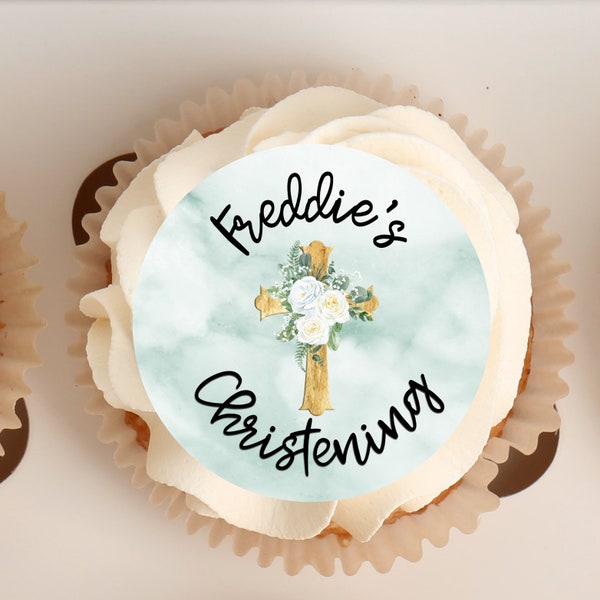 Edible Christening Cupcake toppers | Wafer paper | Icing sheets | Your wording | Green or Pink background | Communion | Baptism | Religious