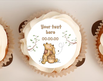 Celebration Bear Edible Cup Cake toppers - Wafer paper | Wafer card  or Icing sheet. Baby shower | Birthday | Christening | 3 Size options