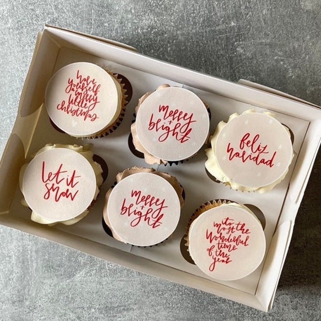 Edible Christmas Cupcake Toppers Hand Lettered Design Etsy