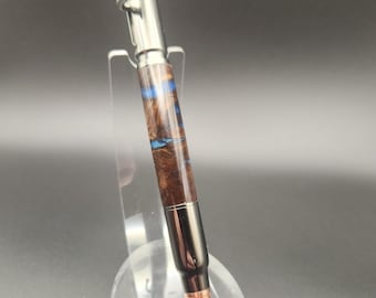 Walnut Bolt Action 30.06 Pen with Blue Resin