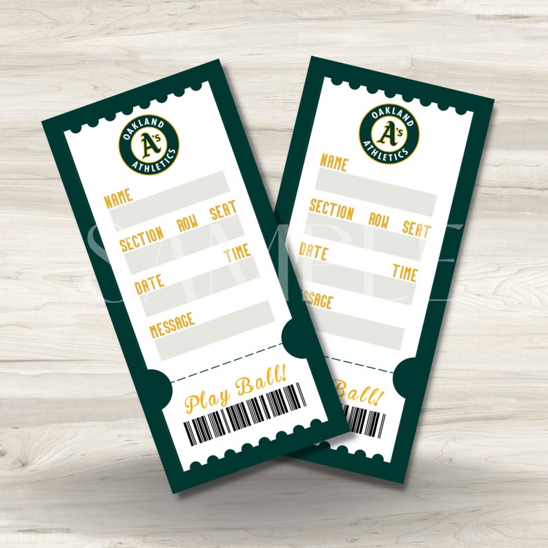 Printable Oakland Athletics Surprise Gift Tickets Oakland - Etsy
