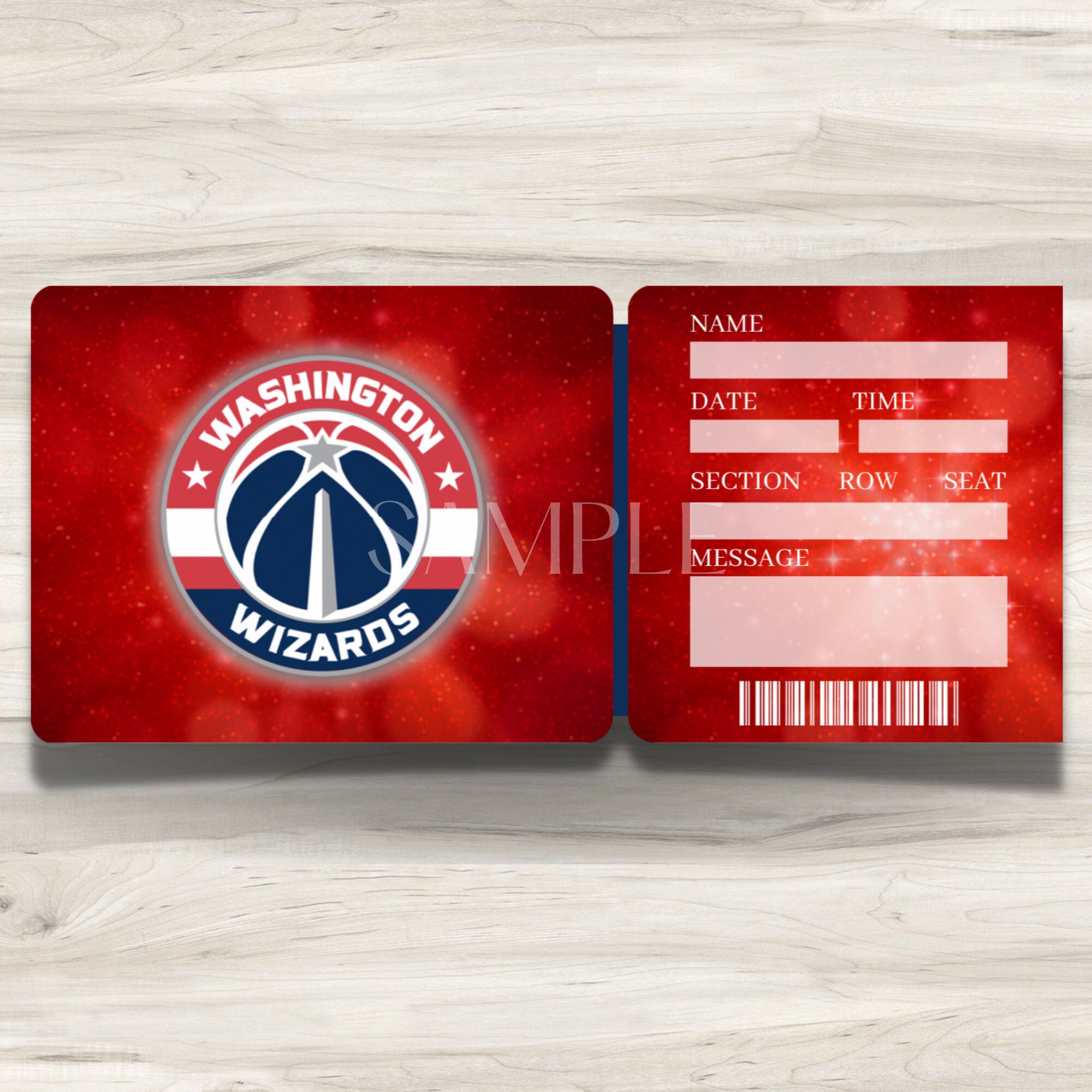 Printable Washington Wizards Tickets Basketball NBA Faux Game Etsy