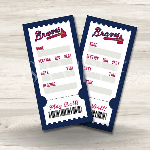Printable Atlanta Braves Surprise Gift Tickets Etsy