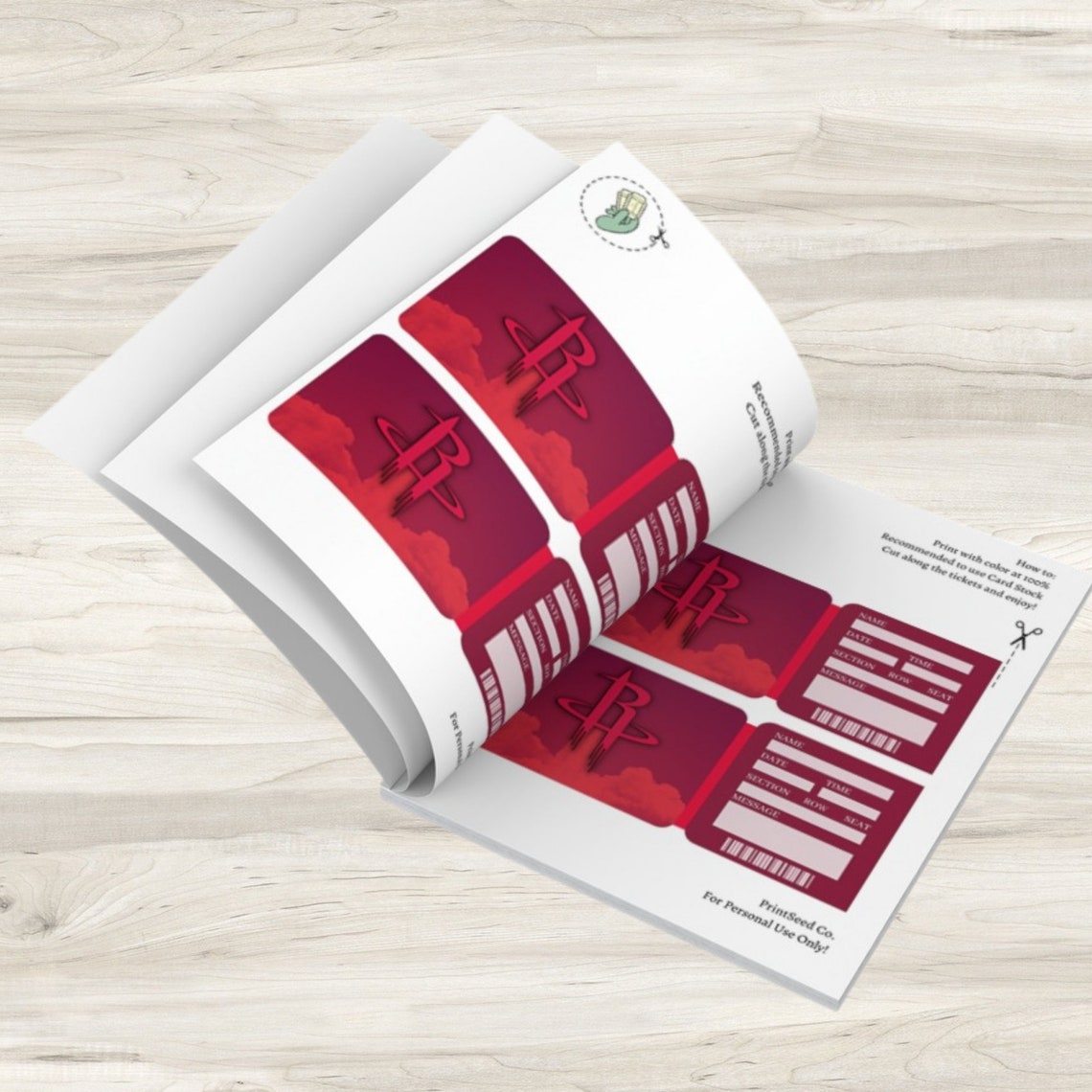 Printable Houston Rockets Tickets Basketball NBA Faux Game Etsy
