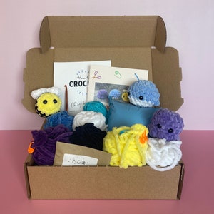 Beginner Friendly Crochet Kit, Bee, Whale, Octopus, Set of three , DIY Kit, Crafting Kit, Starter Pack for Crochet