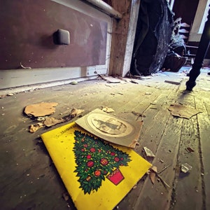 Photo print Vintage Christmas card inside an abandoned house.