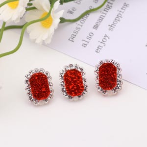 Acrylic glitter red diamond earring posts-two-layer red & silver glitter earrings-DIY jewelry making-resin earrings-craft supplies SE0548