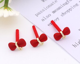 Red bow earring posts with loop-DIY jewelry findings for custom earrings-handmade bow accessories for crafting-customizable earring SE608