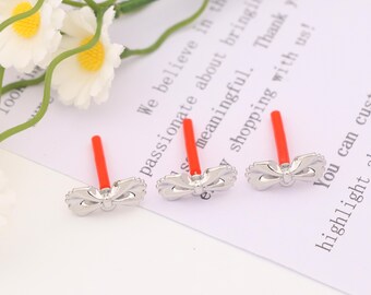 Silver plated bow earring posts-bow jewelry components with connector-DIY earrings making supplies-elegant silver bow charm SE0516