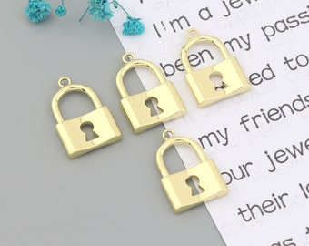 Gold plated lock shaped alloy earring pendant-Earring charms-earring connector-earring findings-Earrings stud findings parts supply SE0422