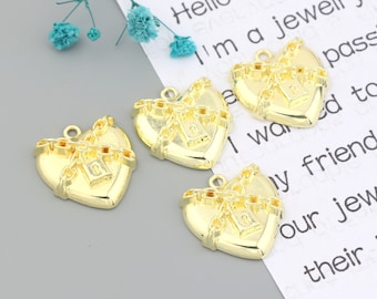 Gold-plated heart-shaped alloy earring pendant-Earring charms-earring connector-earring findings-Earrings stud findings parts supply SE0423