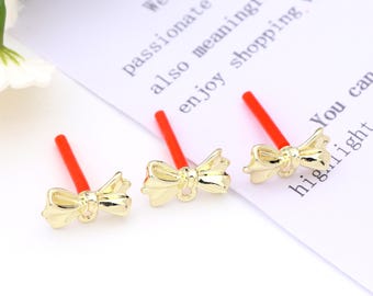 Gold plated bow earring posts-alloy butterfly knot jewelry components-diy earring supplies-handmade earring parts for crafting SE609