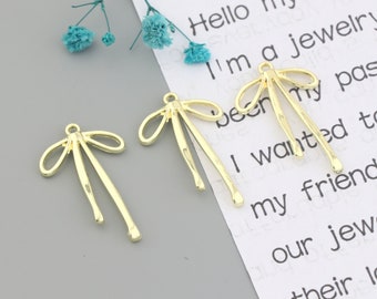 Gold plated bow shaped alloy earring pendant-Earring charms-earring connector-earring findings-Earrings stud findings parts supply SE0430
