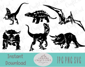 Dinosaur Bundle, Velociraptor. Pterosaur, Triceratop, Ankylosaurus, Cut File svg, Sublimation png, Printable jpg, Tees, Mugs, TShirt Design