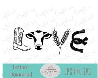 Peace Love Cow svg, Peace Love farm life jpg, DTG, Clipart, Digital Download, Sublimation graphic