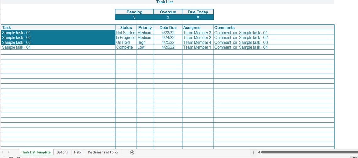Excel Simple Task List Template - Etsy