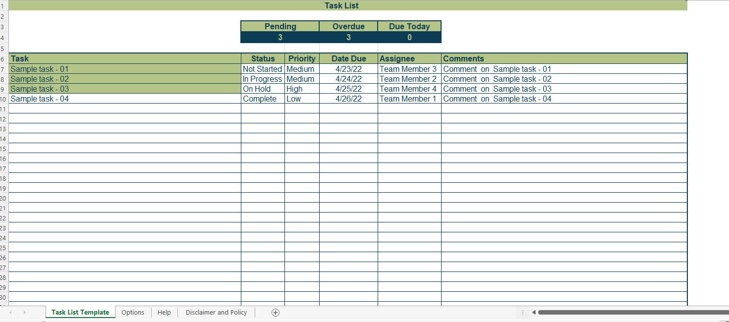 Excel Simple Task List Template - Etsy