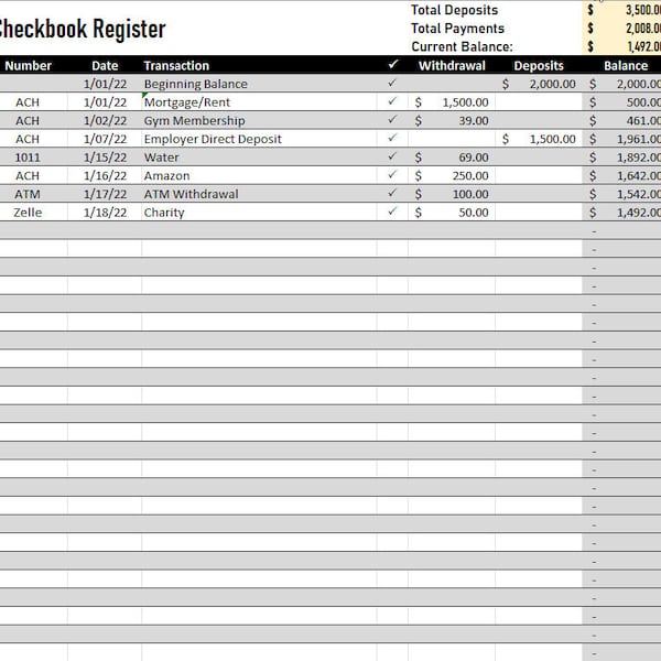 Excel Simple Check Book Register