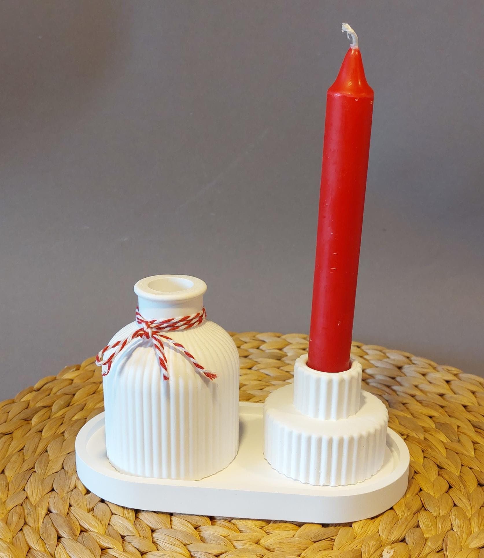 Vase fluted grooved vase set tray Raysin candlestick fluted