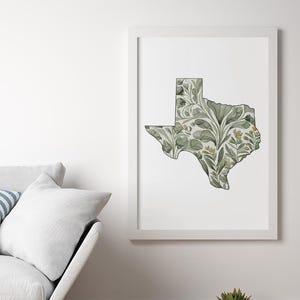Arte murale vintage dello stato del Texas, stampa del Texas, acquerello, floreale verde, decorazione del Texas, arte murale del dormitorio del Texas, stampa minimalista del Texas per la casa