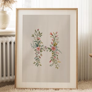 Florale Initiale H Wandkunst, Kinderzimmer Wandkunst, Florale Initiale Wandkunst, Name Kunstdruck, Buchstabe H Wandkunst, Buchstabe H Print, Anfangskunst