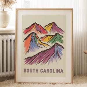 South Carolina Mountain Print, South Carolina Colorful Print, South Carolina State, State Wall Art, State Art Print, South Carolina Wall Art